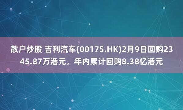 散户炒股 吉利汽车(00175.HK)2月9日回购2345.87万港元，年内累计回购8.38亿港元